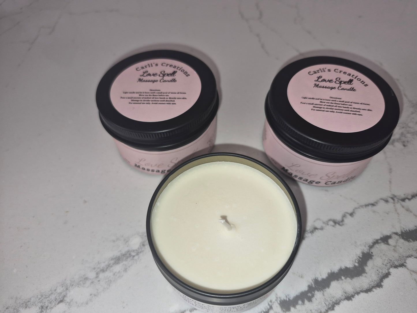 Massage Candle (4oz) Available Scents: Cocoa Butter • Love Spell • Warm Sugar Vanilla