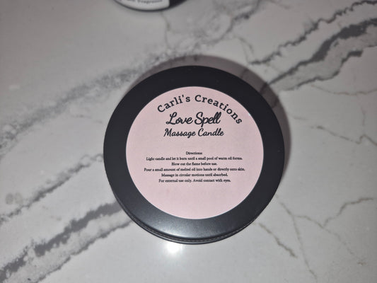 Massage Candle (4oz) Available Scents: Cocoa Butter • Love Spell • Warm Sugar Vanilla